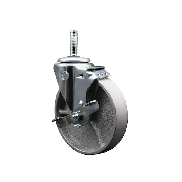 5 Inch Semi Steel Wheel Swivel 58 Inch Threaded Stem Caster with Brake SCC